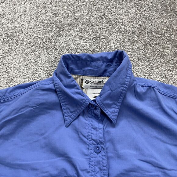 Columbia GRT Active Shirt Womens Small Blue Button Down Long Sleeve Zip Pockets - Picture 3 of 12